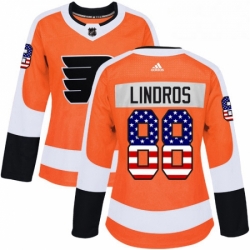 Womens Adidas Philadelphia Flyers 88 Eric Lindros Authentic Orange USA Flag Fashion NHL Jersey 