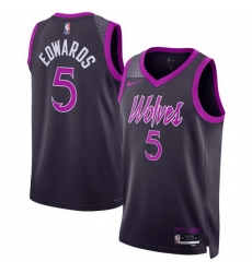 Men Minnesota Timberwolves 5 Anthony Edwards Purple 2025 26 City Edition Stitched Jersey