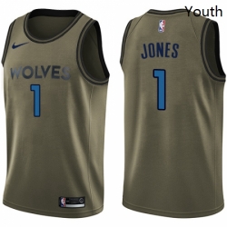 Youth Nike Minnesota Timberwolves 1 Tyus Jones Swingman Green Salute to Service NBA Jersey