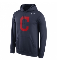 Men MLB Cleveland Indians Nike Logo Performance Pullover Hoodie Navy