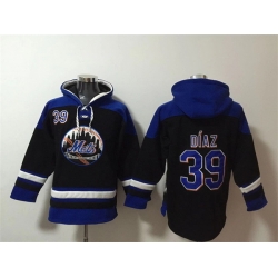 Men New York Mets 39 Edwin D EDaz Black Blue Ageless Must Have Lace Up Pullover Hoodie