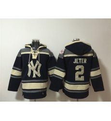 Men New York Yankees 2 Derek Jeter Navy Ageless Must Have Lace Up Pullover Hoodie