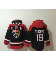 Men Florida Panthers 19 Matthew Tkachuk Black Red Lace Up Pullover Hoodie