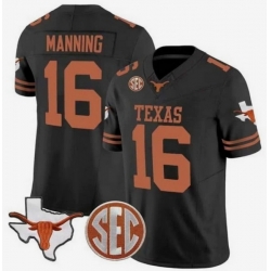Men Tennessee Volunteers 16 Peyton Manning Black 2026 F U S E SEC Patch Stitched Jersey