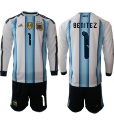 Argentina 2026 FIFA World Cup Soccer Jersey White LONG #1 BENITEZ Argentina 2026 FIFA World Cup Soccer Jersey White LONG #1 BENITEZ