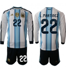 Argentina 2026 FIFA World Cup Soccer Jersey White LONG #22 L.MARTINEZ Argentina 2026 FIFA World Cup Soccer Jersey White LONG #22 L.MARTINEZ