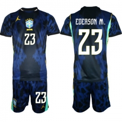 Youth Brazil 2026 FIFA World Cup Blue Away Soccer Jersey EDERSON M. #23