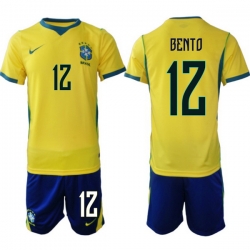 Youth Brazil 2026 FIFA World Cup Yellow Home Soccer Jersey BENTO #12