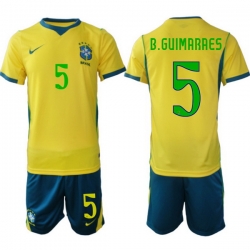 Youth Brazil 2026 FIFA World Cup Yellow Home Soccer Jersey B.GUIMARAES #5 Green