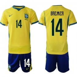 Youth Brazil 2026 FIFA World Cup Yellow Home Soccer Jersey BREMER #14