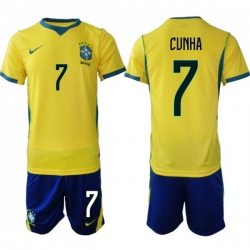 Youth Brazil 2026 FIFA World Cup Yellow Home Soccer Jersey CUNHA #7
