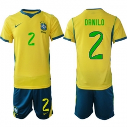 Youth Brazil 2026 FIFA World Cup Yellow Home Soccer Jersey DANILO #2 Green