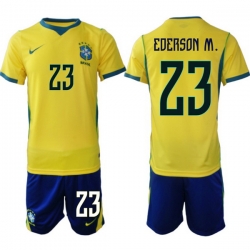 Youth Brazil 2026 FIFA World Cup Yellow Home Soccer Jersey EDERSON M. #23