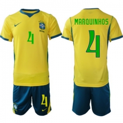 Youth Brazil 2026 FIFA World Cup Yellow Home Soccer Jersey MARQUINHOS #4 Green