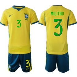 Youth Brazil 2026 FIFA World Cup Yellow Home Soccer Jersey MILITAO #3