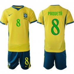 Youth Brazil 2026 FIFA World Cup Yellow Home Soccer Jersey PAQUETÁ #8