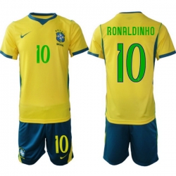 Youth Brazil 2026 FIFA World Cup Yellow Home Soccer Jersey RONALDINHO #10 Green