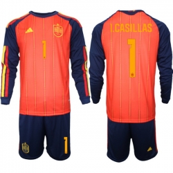 Spain 2026 FIFA World Cup Soccer Jersey Red LONG #1 I.CASILLAS