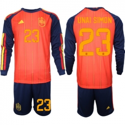 Spain 2026 FIFA World Cup Soccer Jersey Red LONG #23 UNAI SIMON
