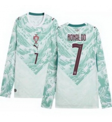 Men 7 Portugal Replica Cristiano Ronaldo Long Sleeve Away Jersey   2