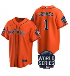 Men Houston Astros 1 Carlos Correa 2021 Orange World Series Cool Base Stitched Baseball Jersey