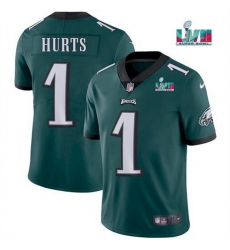 Men Women Youth Toddler Philadelphia Eagles 1 Jalen Hurts Green Super Bowl LVII Patch Vapor Untouchable Limited Stitched Jersey