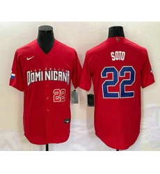 Mens Dominican Republic Baseball #22 Juan Soto Number 2023 Red World Classic Stitched Jersey