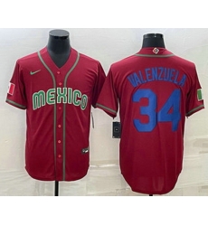Men's Mexico Baseball #34 Fernando Valenzuela 2023 Red Blue World Baseball Classic Stitched Jersey