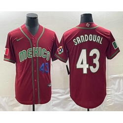 Men's Mexico Baseball #43 Patrick Sandoval Number 2023 Red World Classic Stitched Jersey