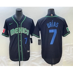 Men's Mexico Baseball #7 Julio Urias Number 2023 Black Blue World Classic Stitched Jersey