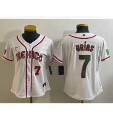 Women's Mexico Baseball #7 Julio Urias Number 2023 White World Classic Stitched Jersey1