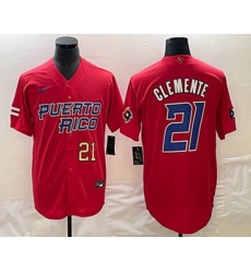 Mens Puerto Rico Baseball #21 Roberto Clemente Number 2023 Red World Classic Stitched Jersey