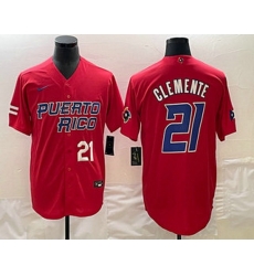 Men's Puerto Rico Baseball #21 Roberto Clemente Number 2023 Red World Classic Stitched Jerseys