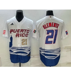 Men's Puerto Rico Baseball #21 Roberto Clemente Number 2023 White World Baseball Classic Stitched Jersey