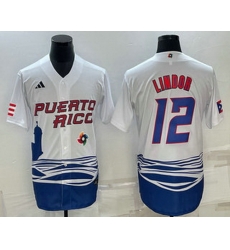 Men's Puerto Rico Baseball #23 Francisco Lindor White 2023 World Baseball Classic Stitched Jersey