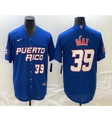Men's Puerto Rico Baseball #39 Edwin Diaz Number 2023 Blue World Baseball Classic Stitched Jersey