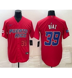 Mens Puerto Rico Baseball #39 Edwin Diaz Number 2023 Red World Baseball Classic Stitched Jersey