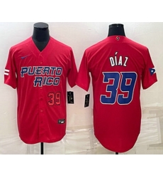 Men's Puerto Rico Baseball #39 Edwin Diaz Number 2023 Red World Baseball Classic Stitched Jersey