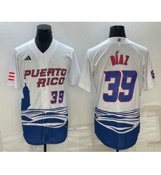 Mens Puerto Rico Baseball #39 Edwin Diaz Number 2023 White World Baseball Classic Stitched Jersey