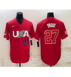 Men USA Baseball #27 Mike Trout Number 2023 Red World Classic Stitched Jerseys