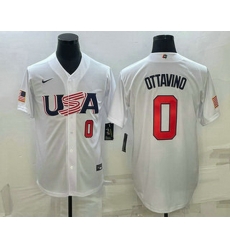 Men's USA Baseball #0 Adam Ottavino Number 2023 White World Baseball Classic Stitched Jersey