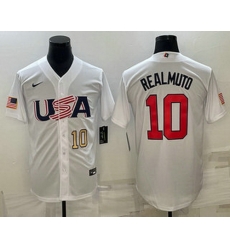 Mens USA Baseball #10 JT Realmuto Number 2023 White World Baseball Classic Stitched Jersey