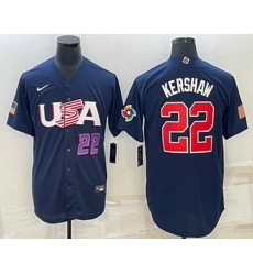 Men's USA Baseball #22 Clayton Kershaw Number 2023 Navy World Baseball Classic Stitched Jersey