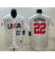 Men's USA Baseball #22 Clayton Kershaw Number 2023 White World Baseball Classic Stitched Jersey