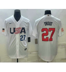 Mens USA Baseball #27 Mike Trout Number 2023 White World Baseball Classic Replica Stitched Jersey