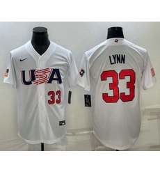 Mens USA Baseball #33 Lance Lynn Number 2023 White World Baseball Classic Stitched Jersey