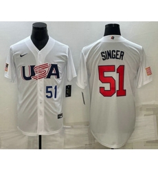 Men's USA Baseball #51 Brady Singer Number 2023 White World Baseball Classic Stitched Jersey