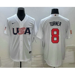 Men's USA Baseball #8 Trea Turner 2023 White World Baseball Classic Stitched Jersey