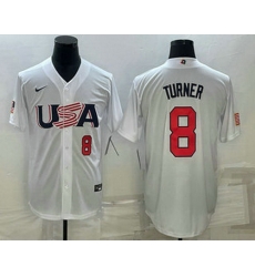 Men's USA Baseball #8 Trea Turner Number 2023 White World Baseball Classic Stitched Jersey