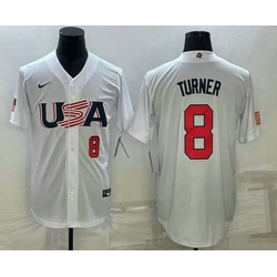 Mens USA Baseball #8 Trea Turner Number 2023 White World Baseball Classic Stitched Jersey